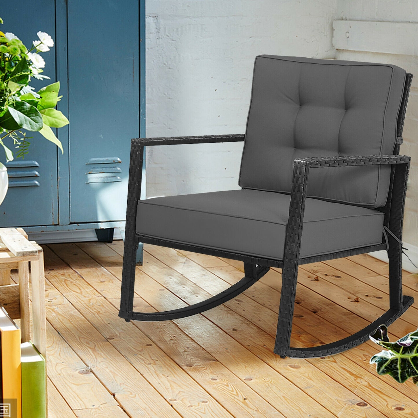 Rattan Rocking Chair with Cushion for Patio