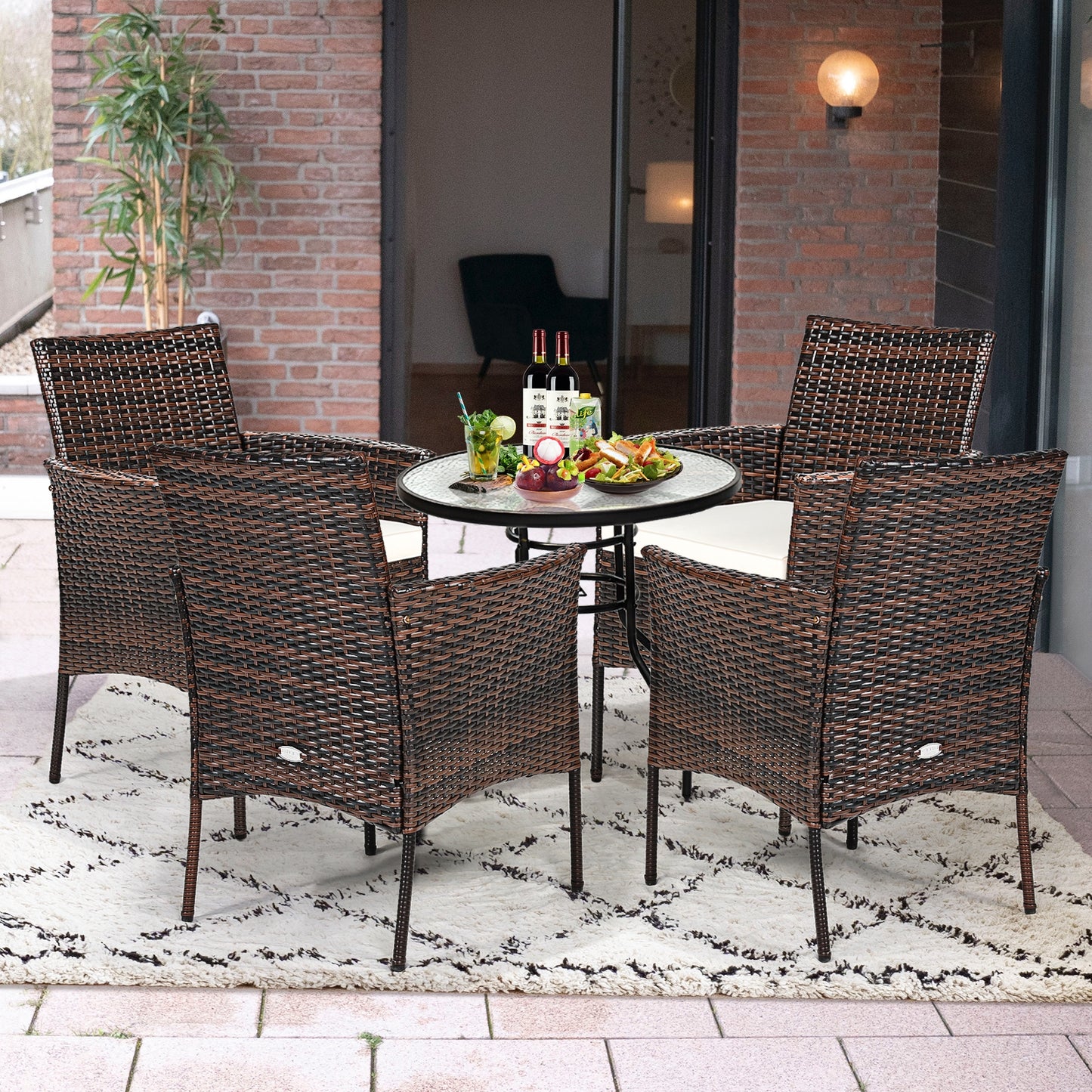 Outdoor PE Rattan Armchairs Set with Removable Cushions