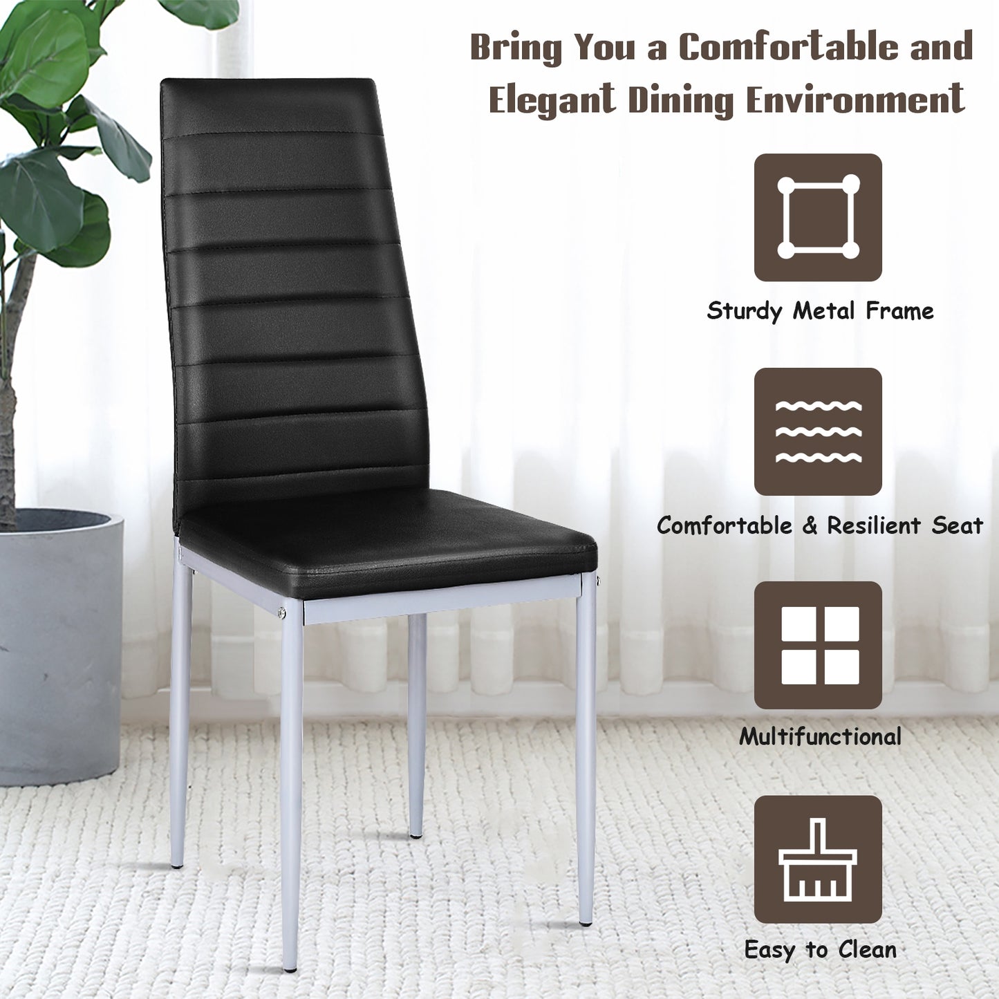 PVC Leather Dining Side Chairs Set of 4 - Black