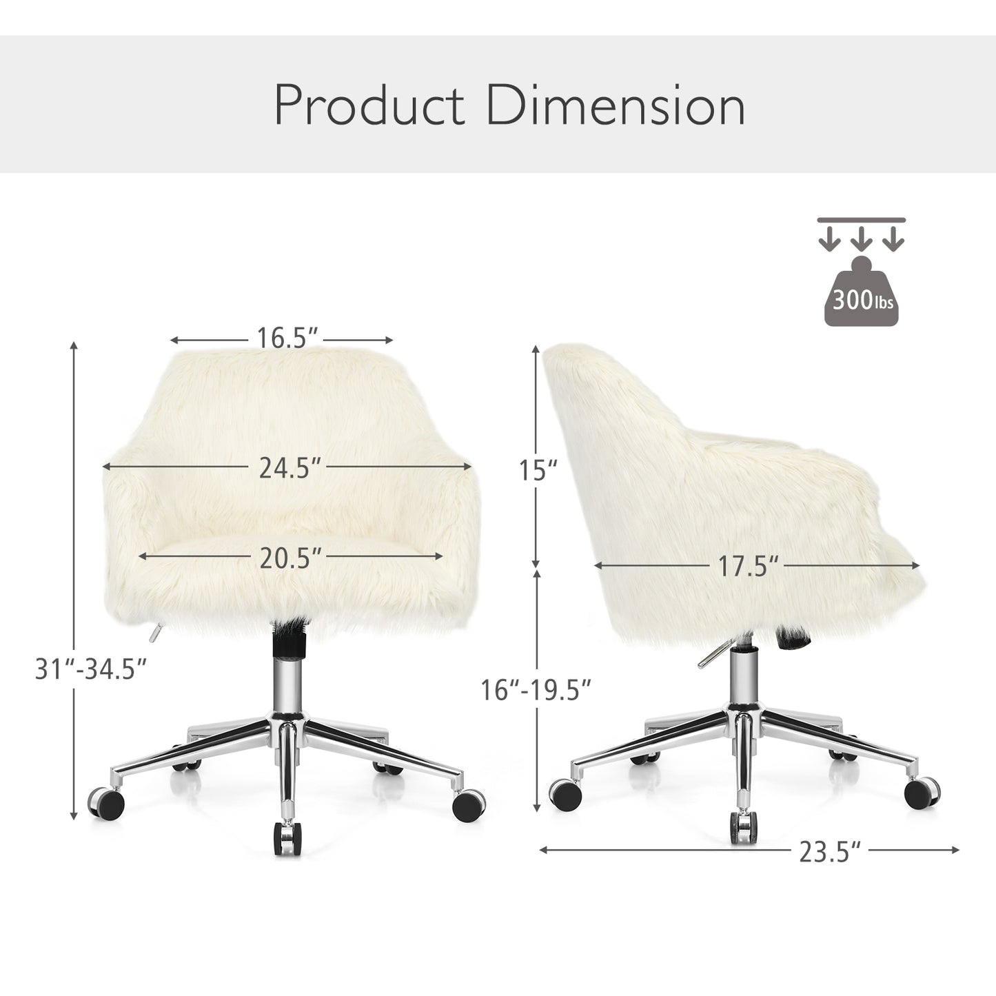 Fluffy Faux Fur Swivel Office Chair with Adjustable Height