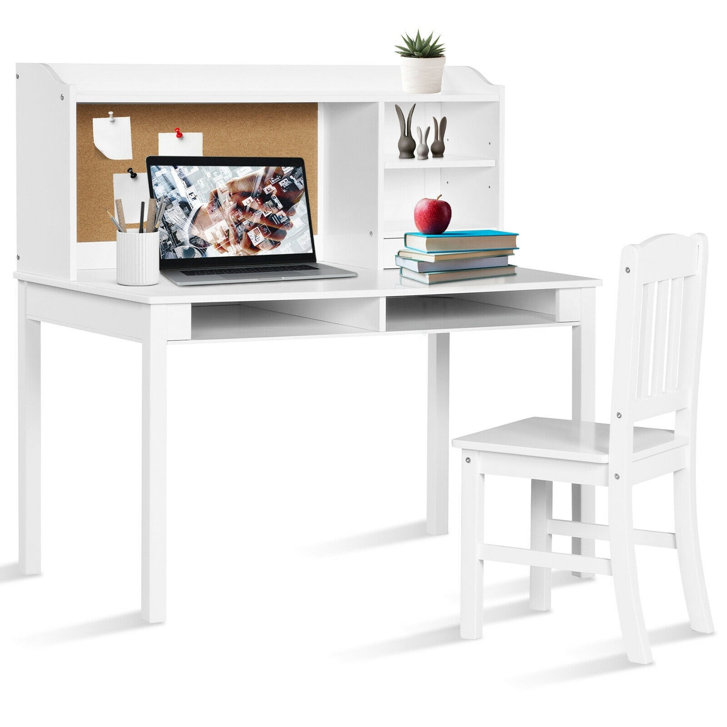 Kids Desk and Chair Set with Hutch and Storage Shelves