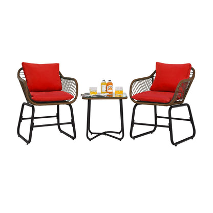 3-Piece Rattan Bistro Set with Cushioned Chairs & Glass Table