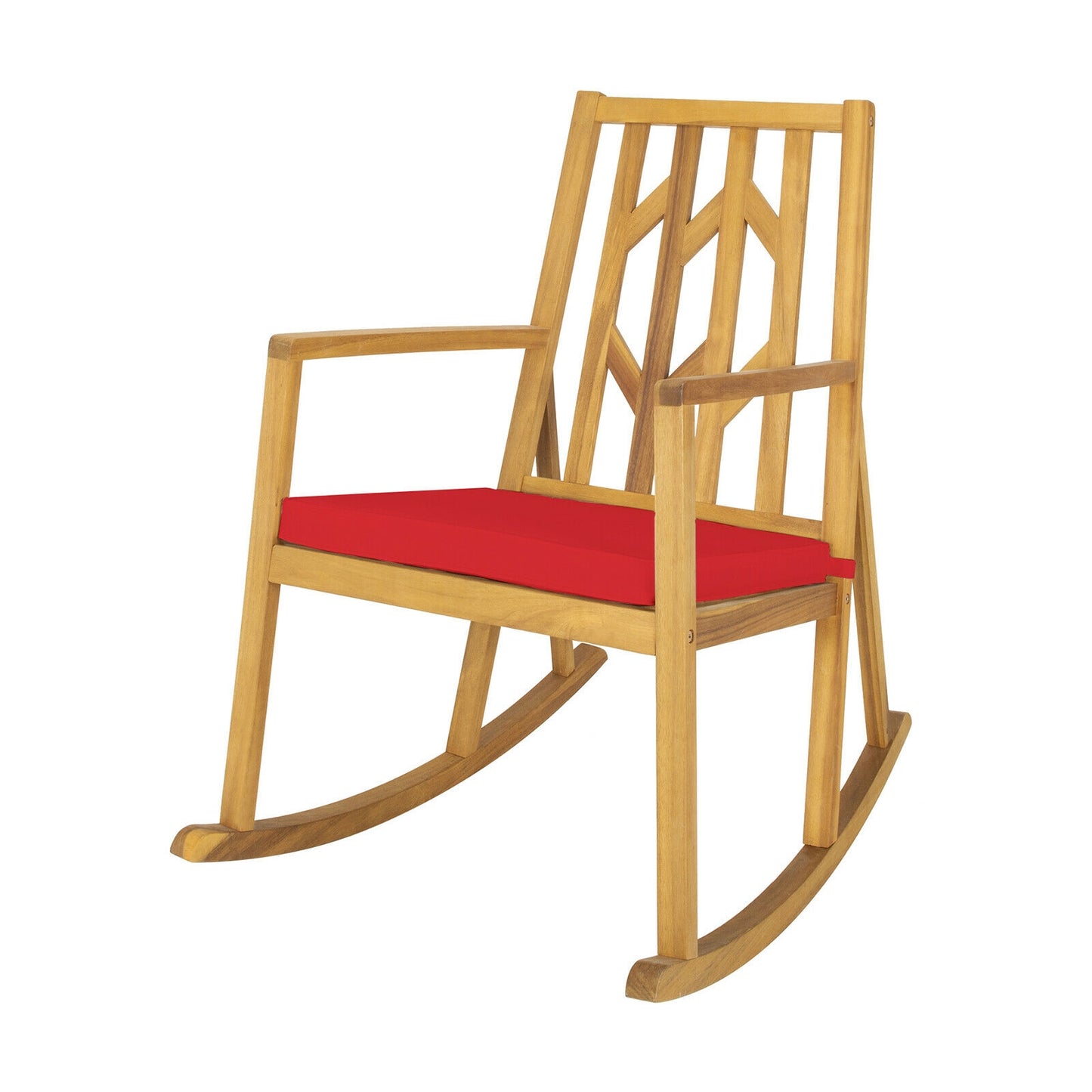 Acacia Wood Patio Rocking Chair with Cushion and Armrests