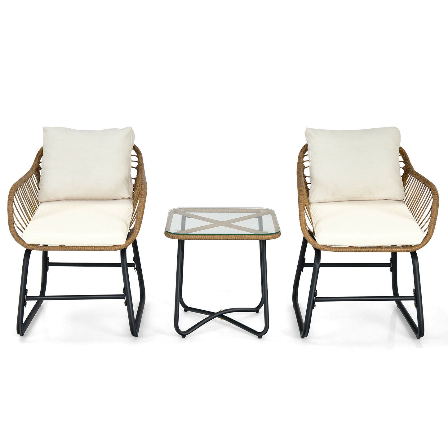 3-Piece Patio Bistro Set with Rattan Chairs & Glass Table