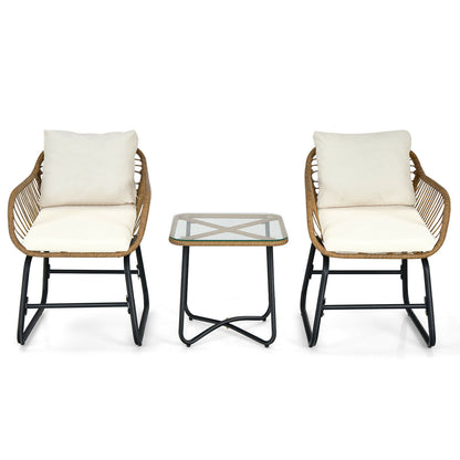 3-Piece Patio Bistro Set with Rattan Chairs & Glass Table