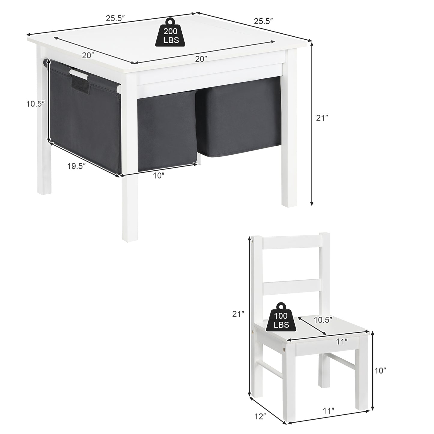Kids Activity Table and 2 Chairs Set with Storage Drawers