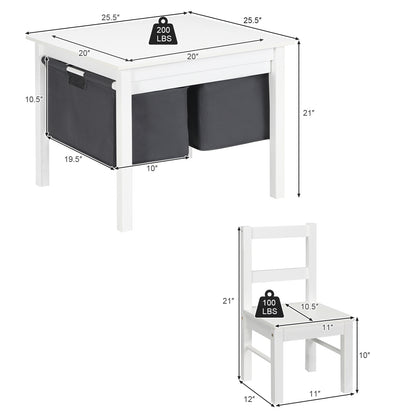 Kids Activity Table and 2 Chairs Set with Storage Drawers