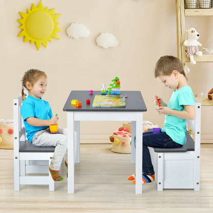 Kids Wooden Activity Table and Chairs Set with Storage Bench