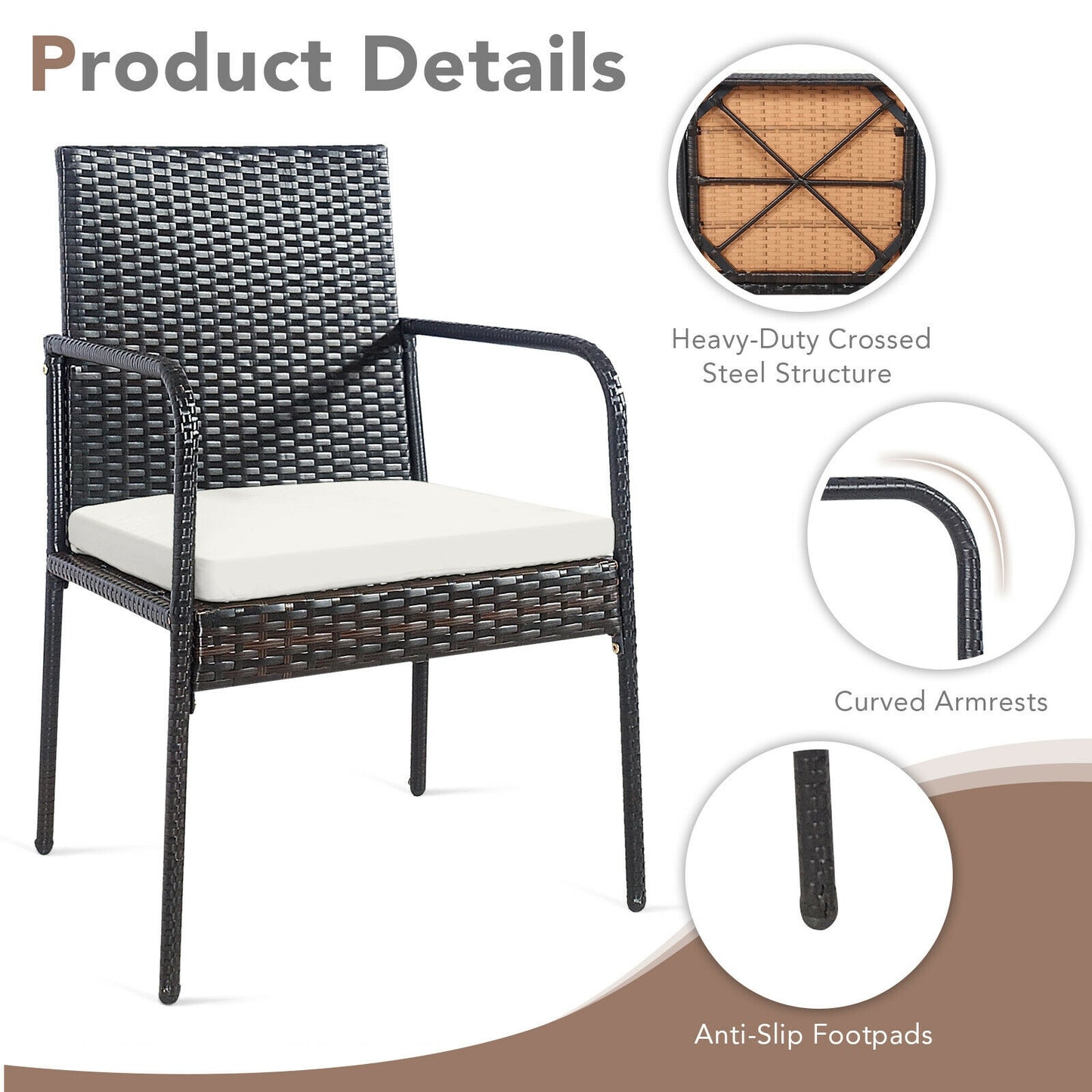 Patio Wicker Dining Chairs Set of 4 with Cushions