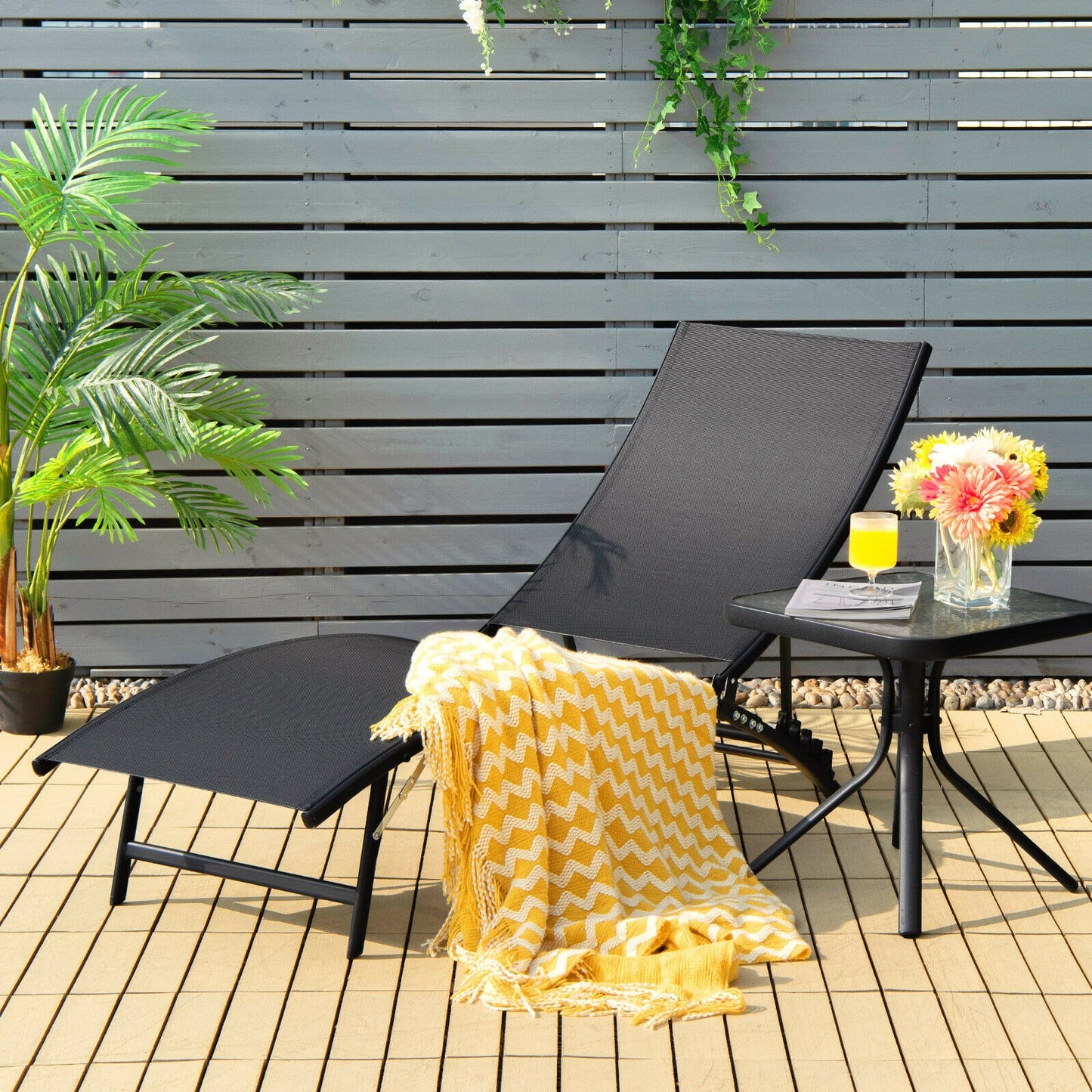 Folding Chaise Lounge Chairs Set of 2 with 5-Position Backrest