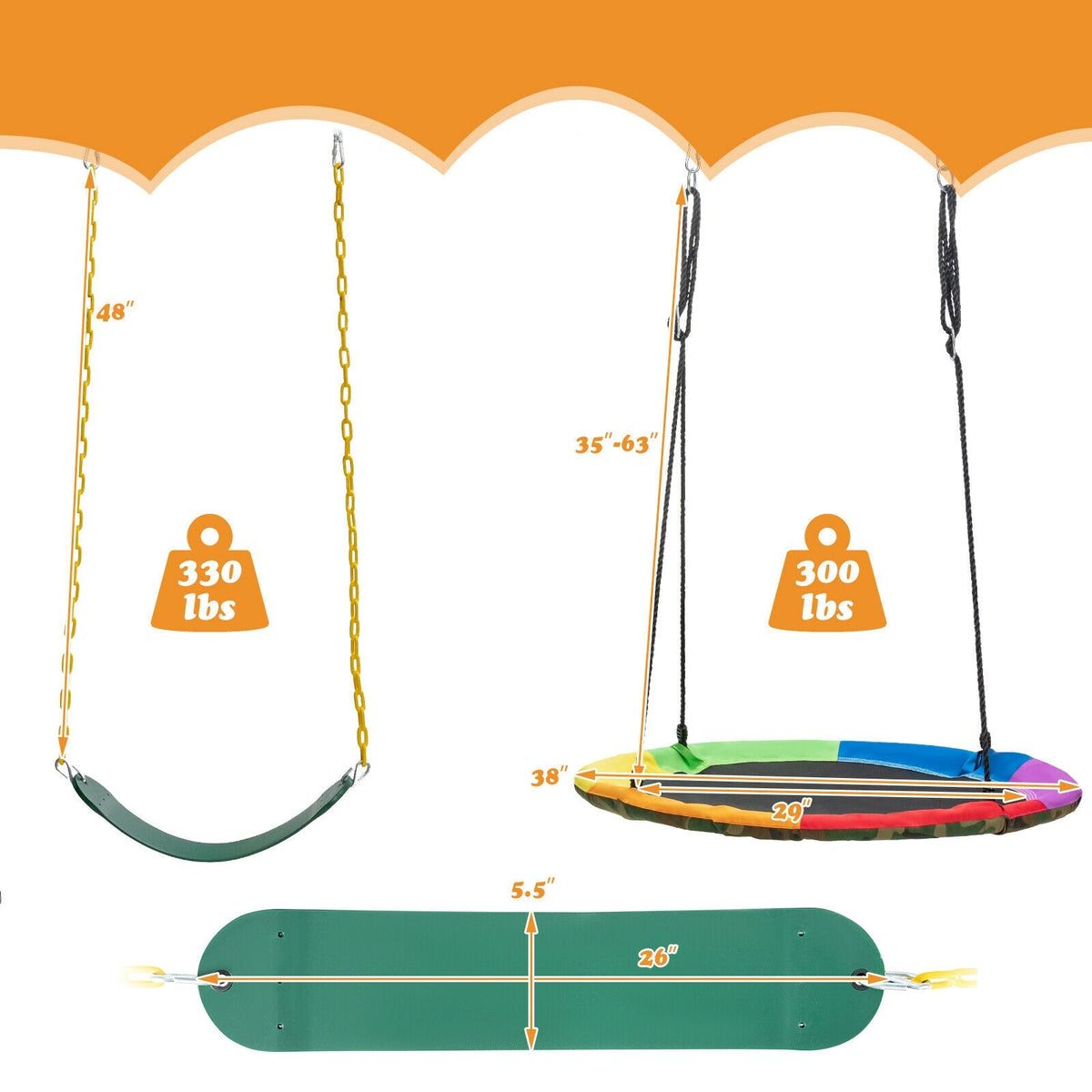 2-Pack Swing Set Swing Seat Replacement and Saucer Tree Swing (Without Stand)