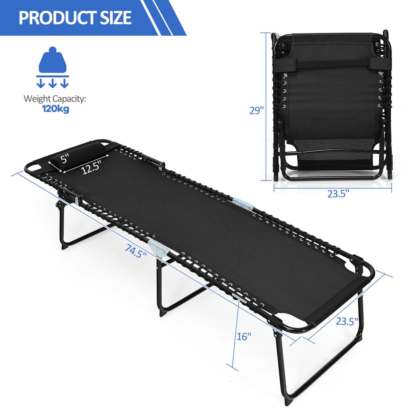 Adjustable Folding Lounge Chair with Footrest - 265 lb Capacity