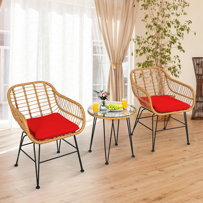 3-Piece Rattan Patio Conversation Set with Cushioned Chairs