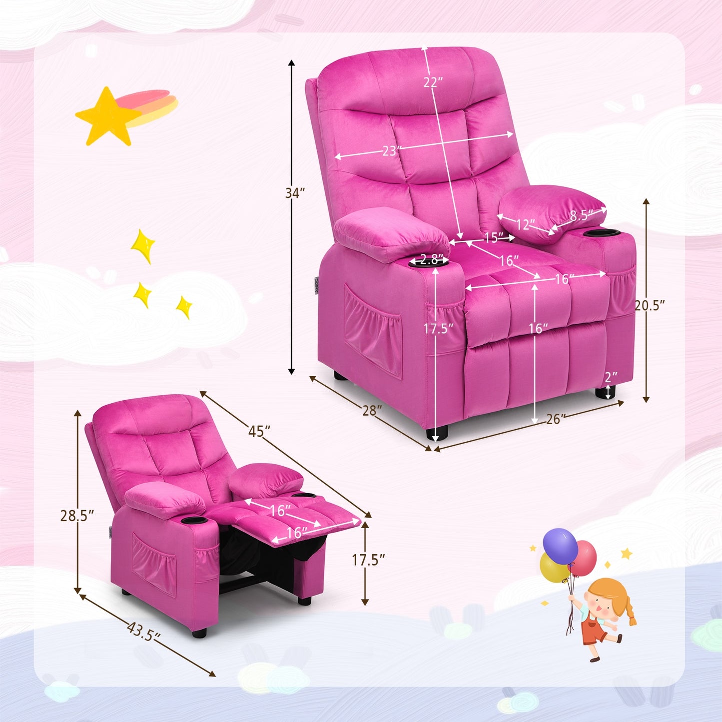 Kids Recliner Chair with Cup Holder and Footrest
