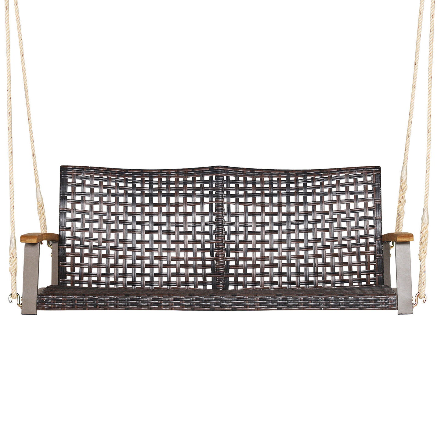 2-Person Rattan Porch Swing Chair with Cushion
