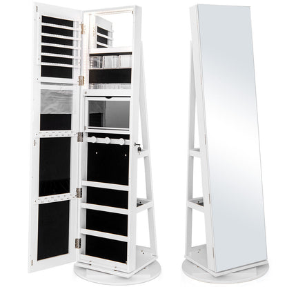 Rotating Mirrored Jewelry Armoire with LED Lighting