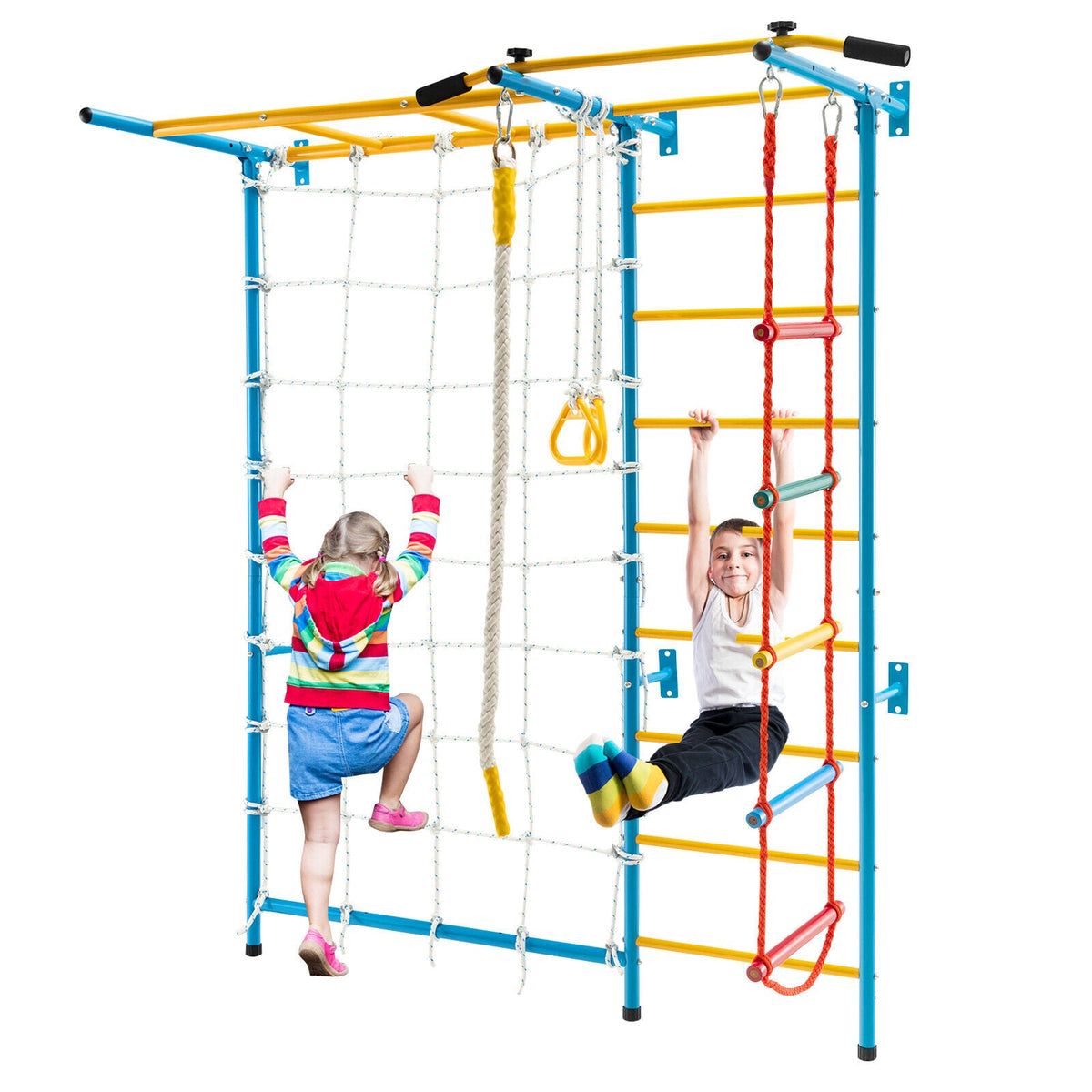 7 In 1 Kids Indoor Gym Playground Swedish Wall Ladder for Solid Wall-Yellow
