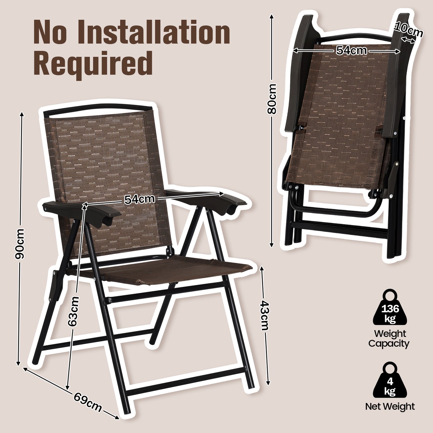 Folding Patio Dining Chairs Set of 4 with Adjustable Backrest