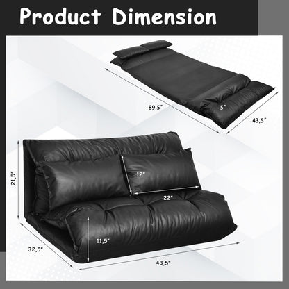 Adjustable Floor Sofa Bed with Pillows - Foldable PU Leather
