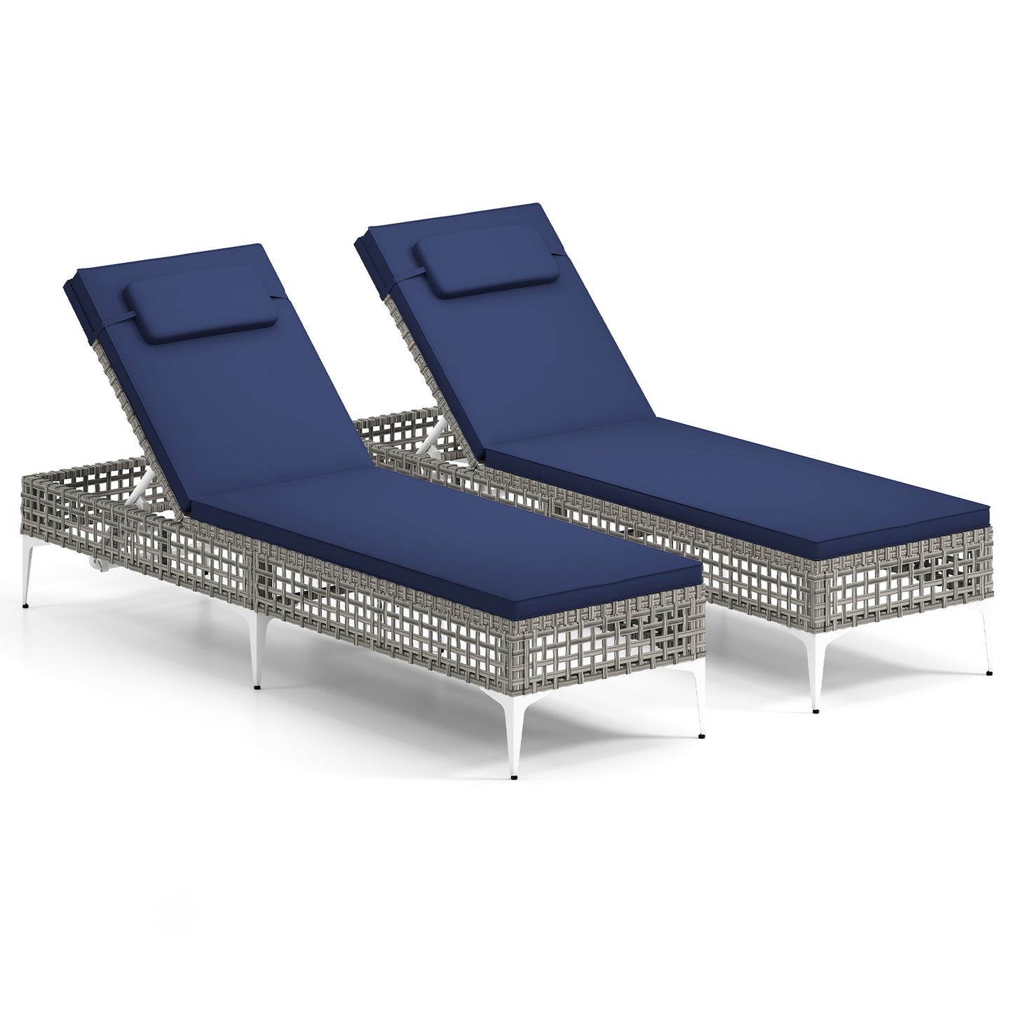 Patio Chaise Lounge Chair Set with 6-Level Adjustable Backrest