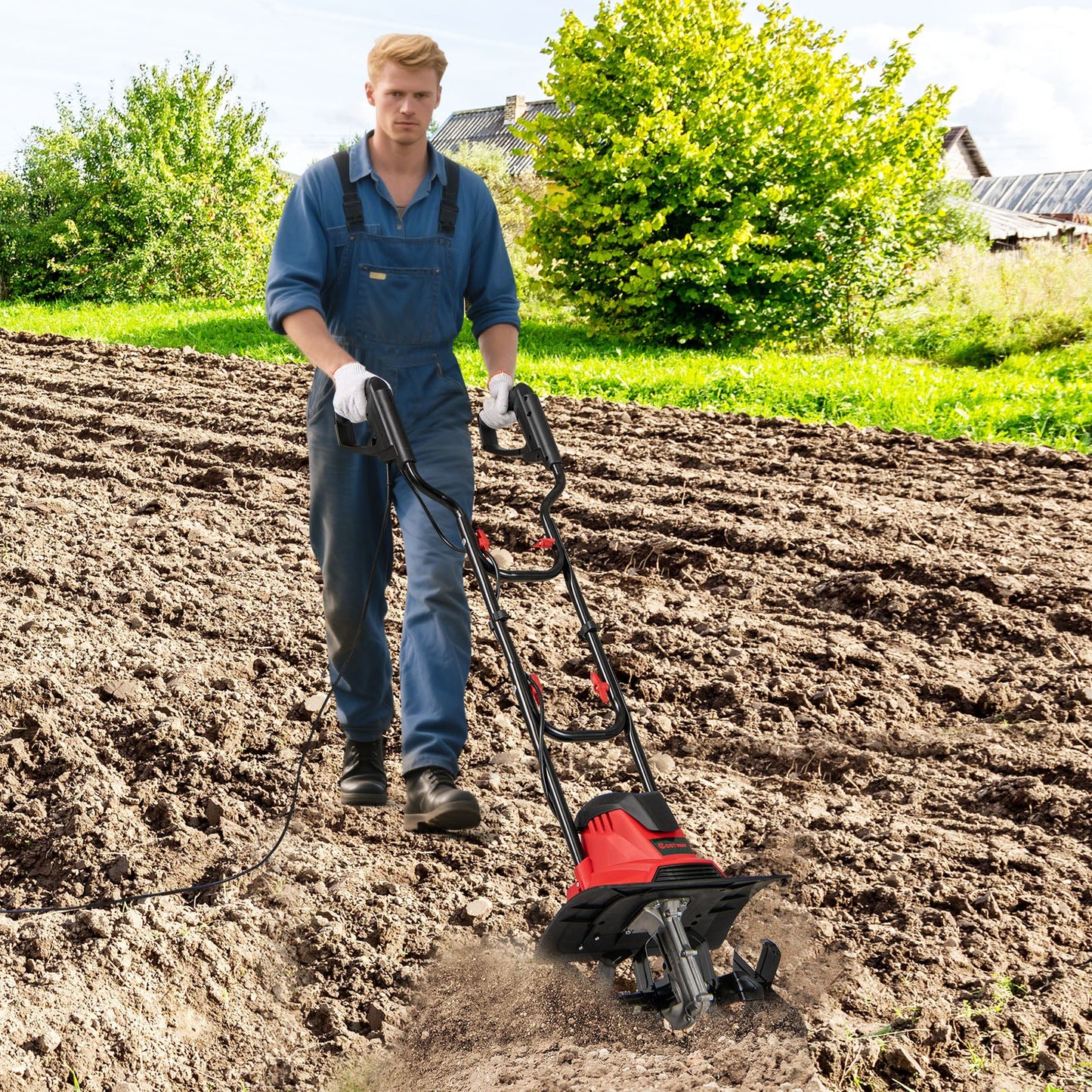 10 Amp Powerful Corded Electric Tiller Cultivator with Safety Lock