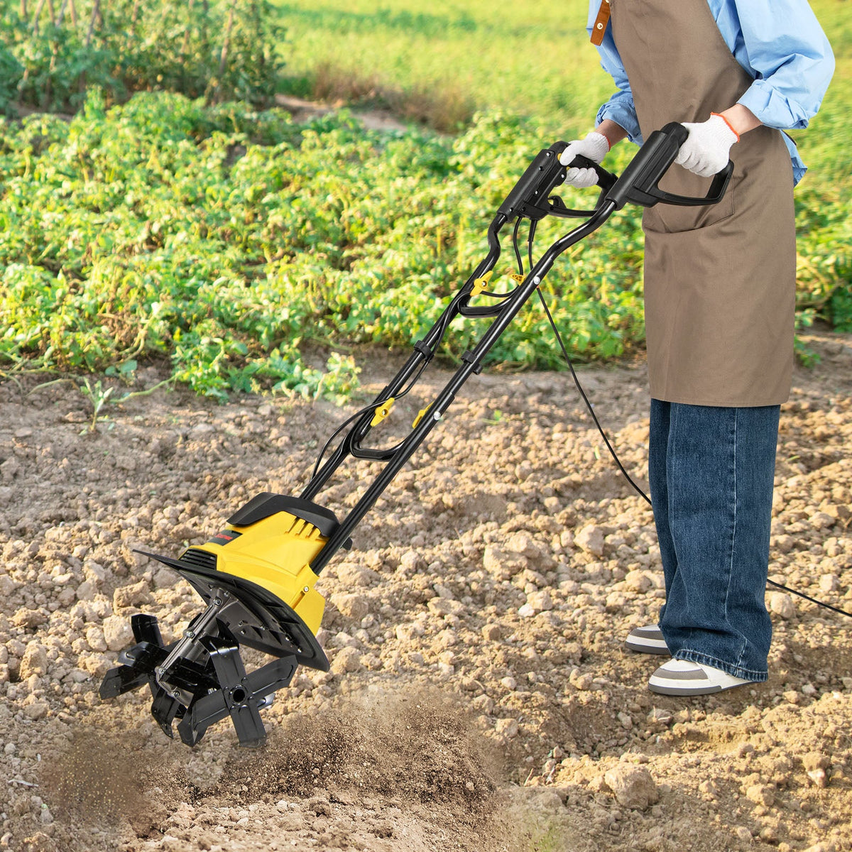 10 Amp Powerful Corded Electric Tiller Cultivator with Safety Lock