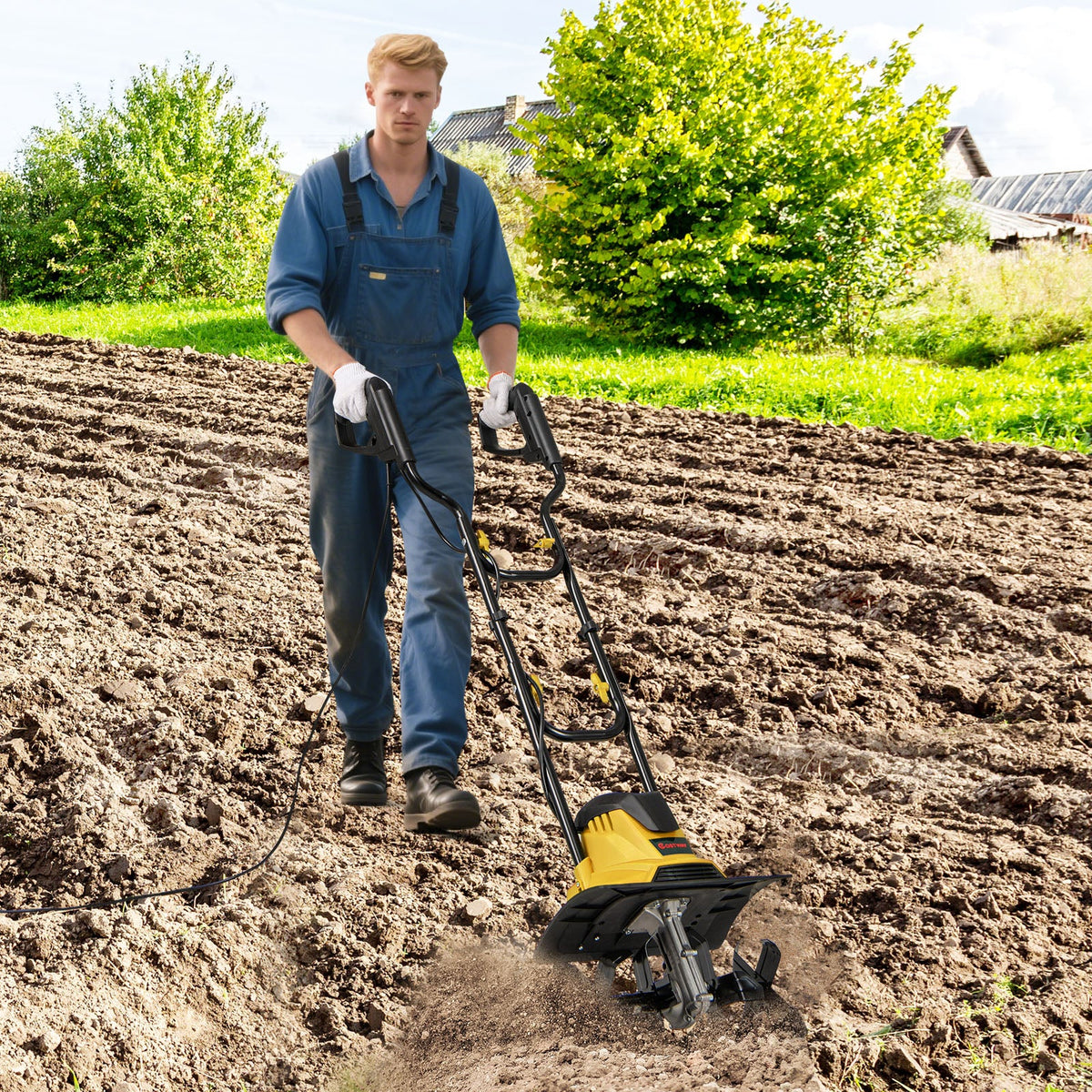 10 Amp Powerful Corded Electric Tiller Cultivator with Safety Lock