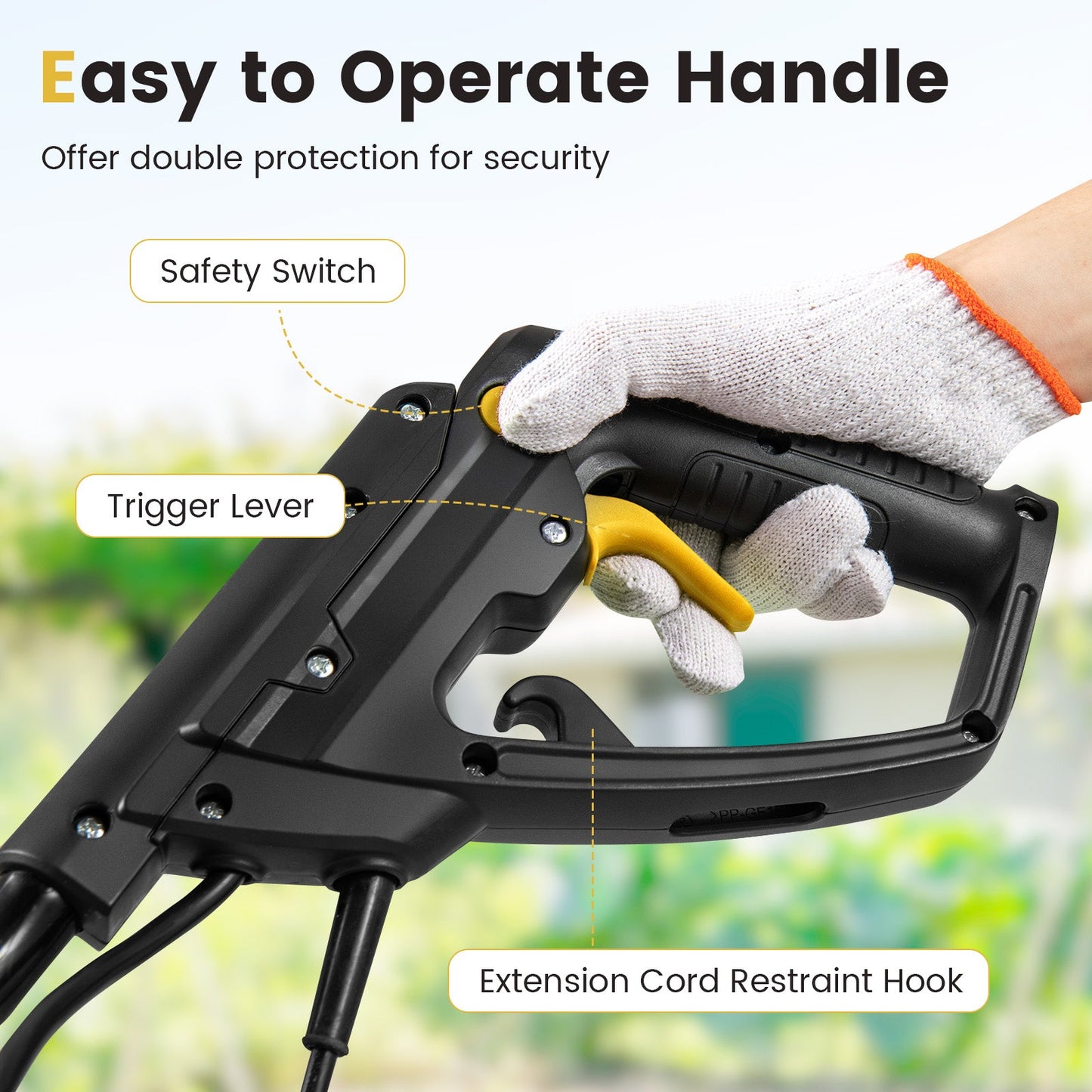 10 Amp Powerful Corded Electric Tiller Cultivator with Safety Lock