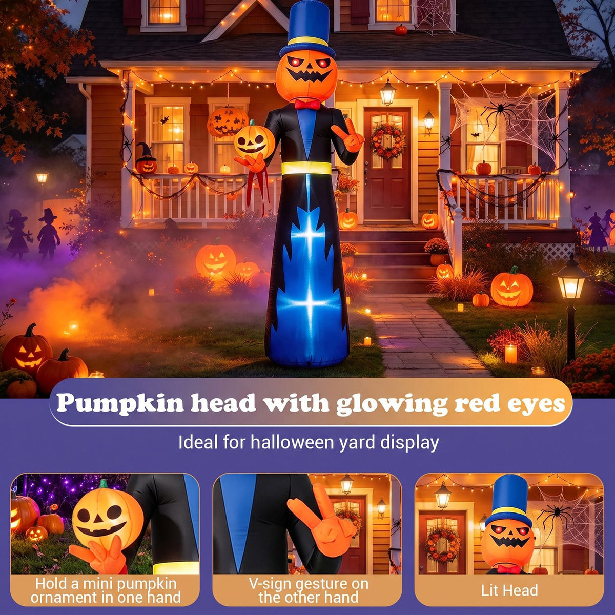 10 FT Animated Halloween Inflatable Pumpkin Gentleman Decoration