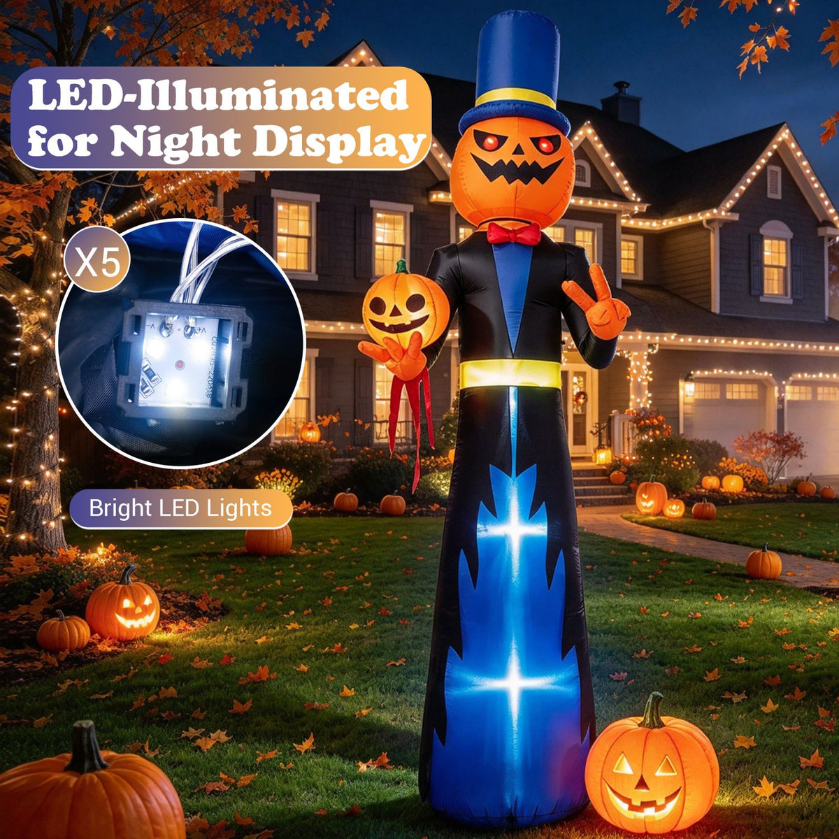 10 FT Animated Halloween Inflatable Pumpkin Gentleman Decoration