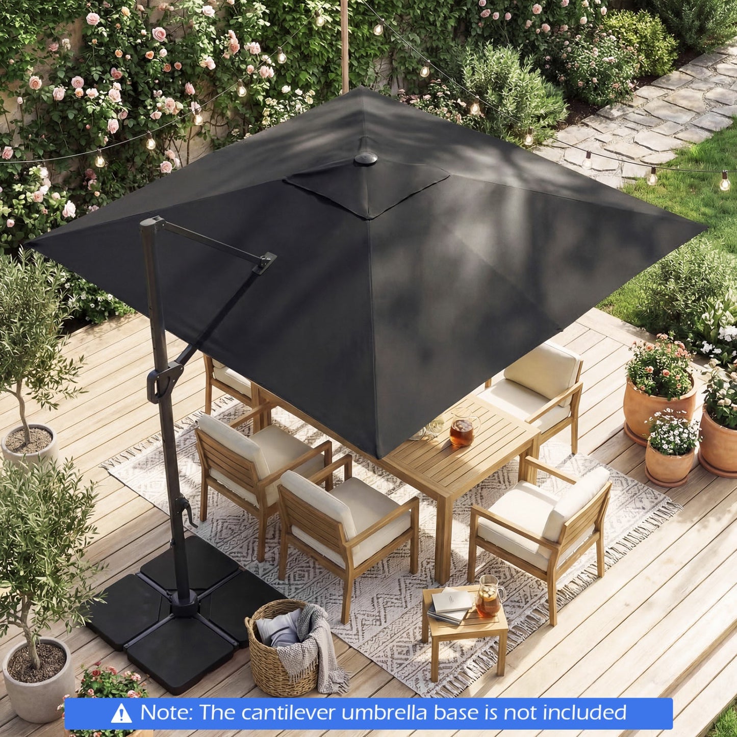 10 FT Cantilever Patio Umbrella with Solar LED Lights for Pool and Garden