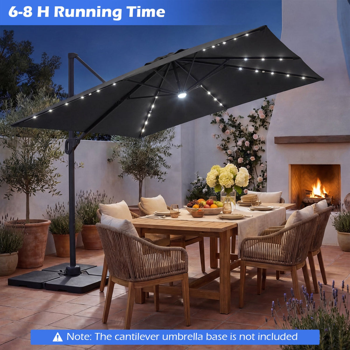 10 FT Cantilever Patio Umbrella with Solar LED Lights for Pool and Garden