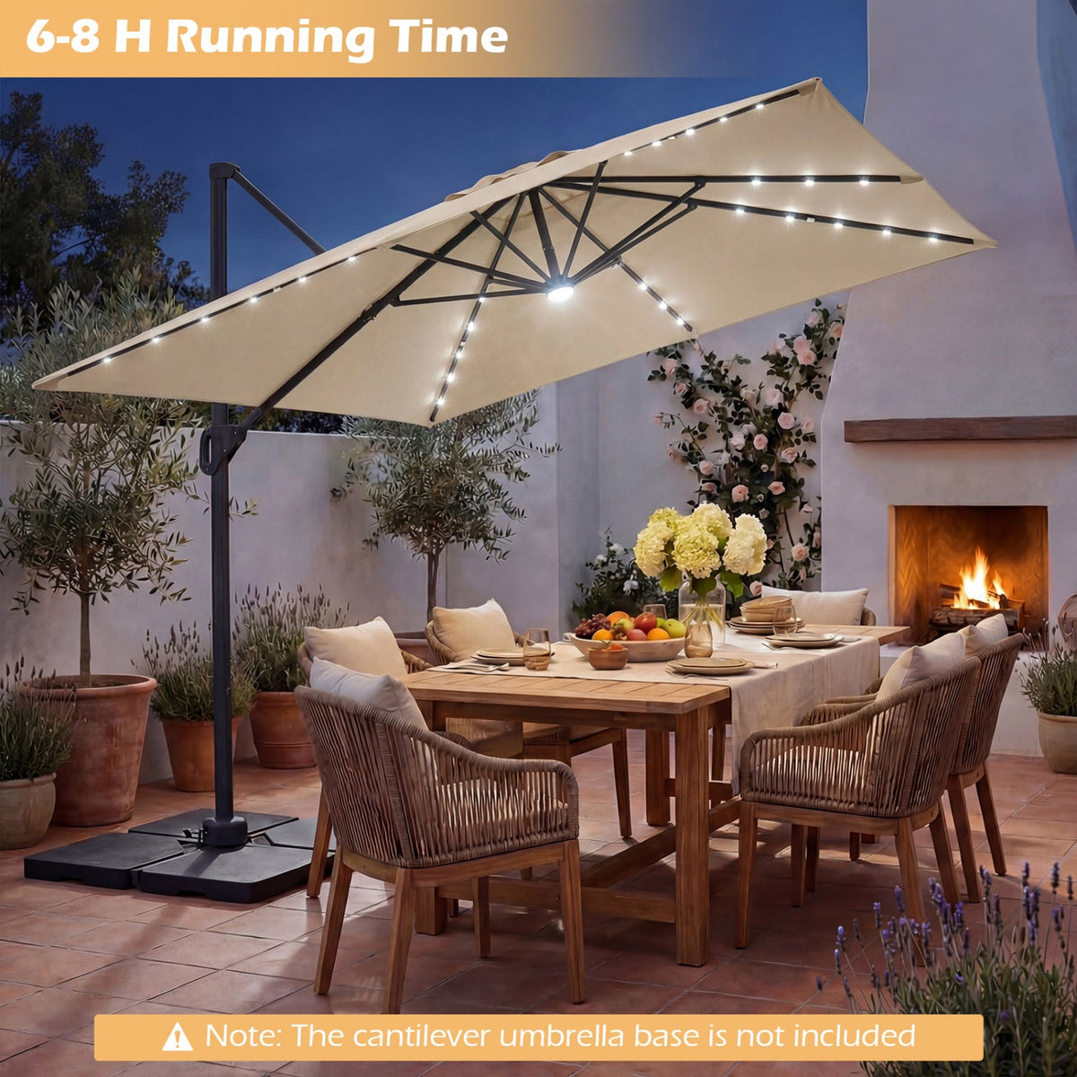 10 FT Cantilever Patio Umbrella with Solar LED Lights for Pool and Garden