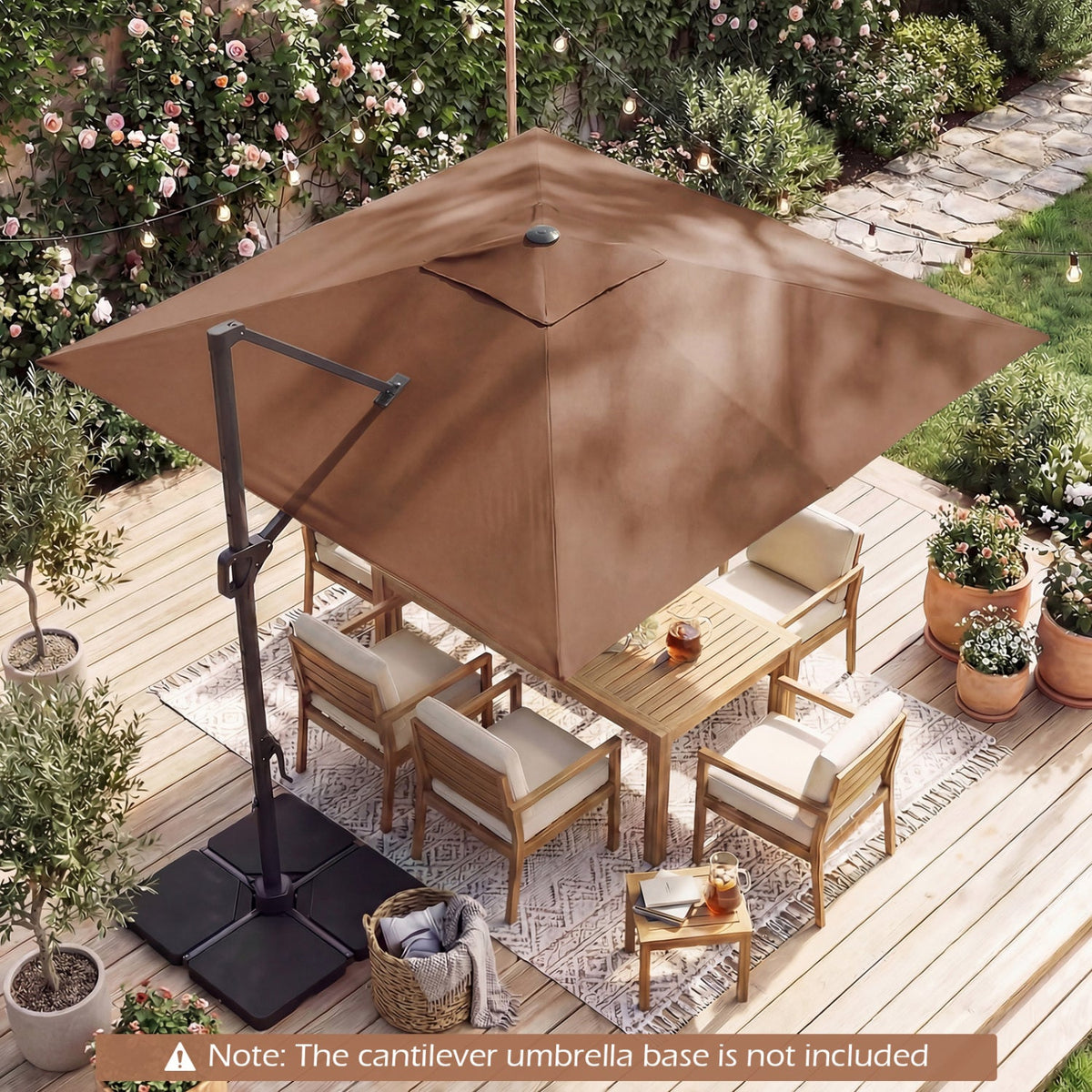 10 FT Cantilever Patio Umbrella with Solar LED Lights for Pool and Garden
