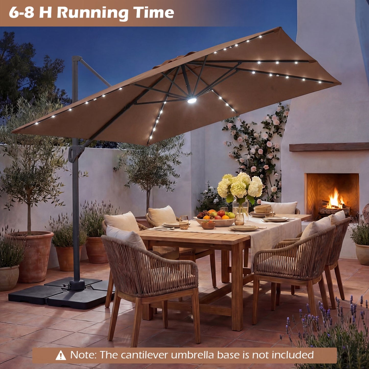 10 FT Cantilever Patio Umbrella with Solar LED Lights for Pool and Garden