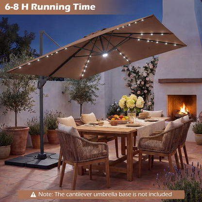 10 FT Cantilever Patio Umbrella with Solar LED Lights for Pool and Garden