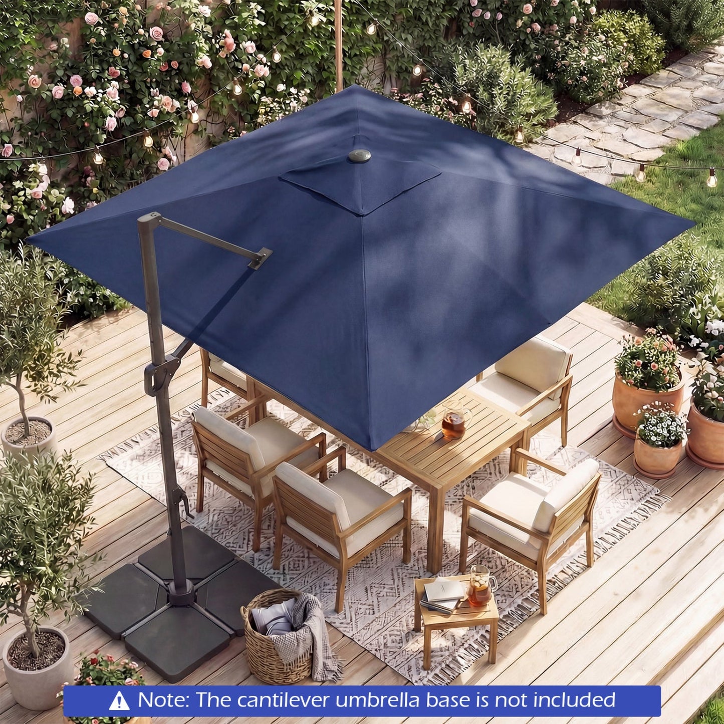 10 FT Cantilever Patio Umbrella with Solar LED Lights for Pool and Garden
