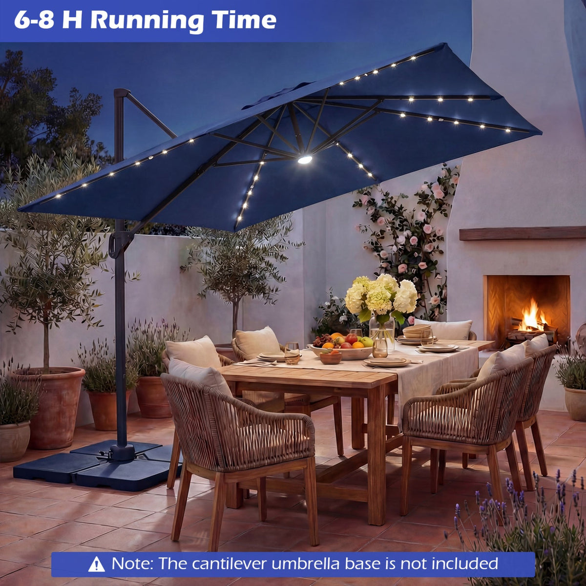 10 FT Cantilever Patio Umbrella with Solar LED Lights for Pool and Garden