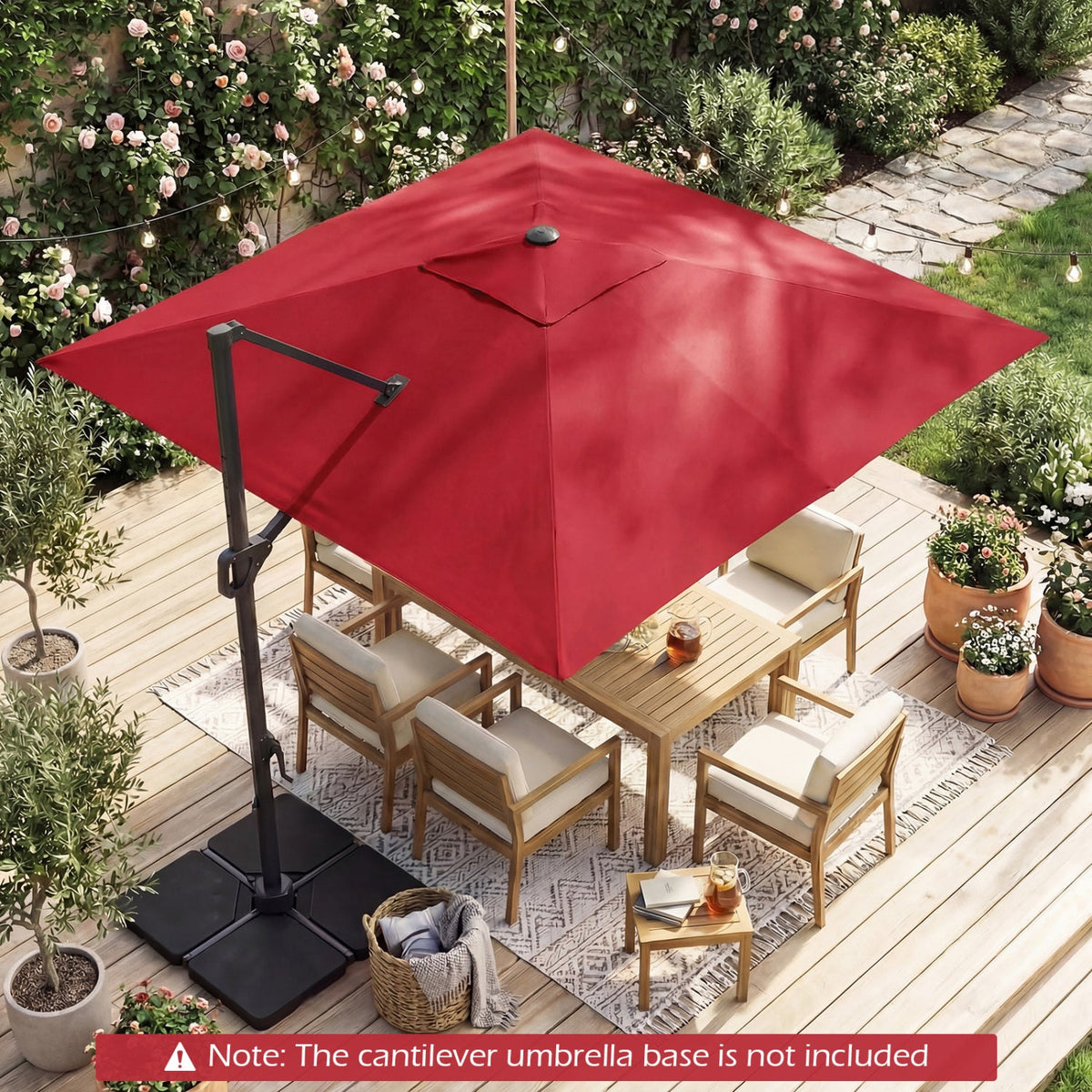 10 FT Cantilever Patio Umbrella with Solar LED Lights for Pool and Garden