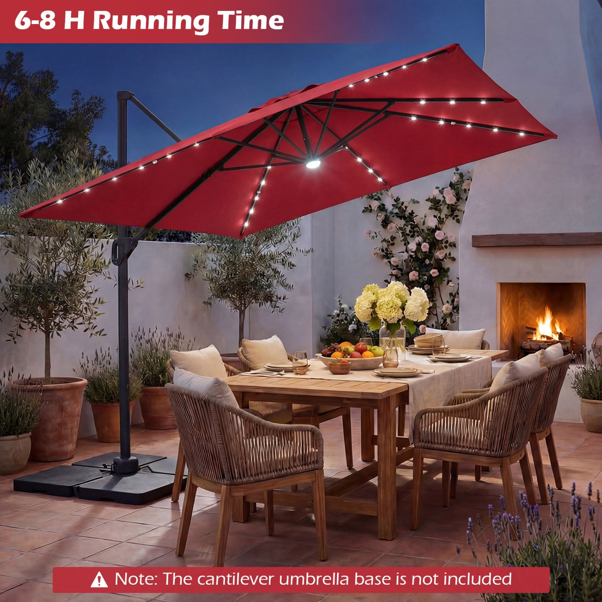 10 FT Cantilever Patio Umbrella with Solar LED Lights for Pool and Garden