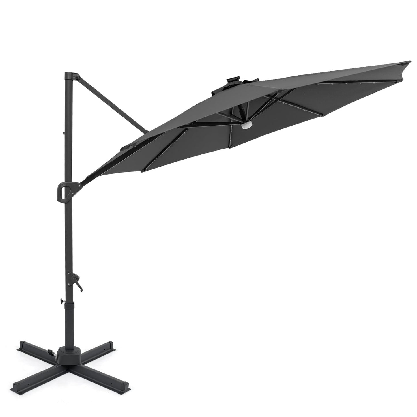 10 FT Cantilever Patio Umbrella with Solar LED Lights 360° Rotation