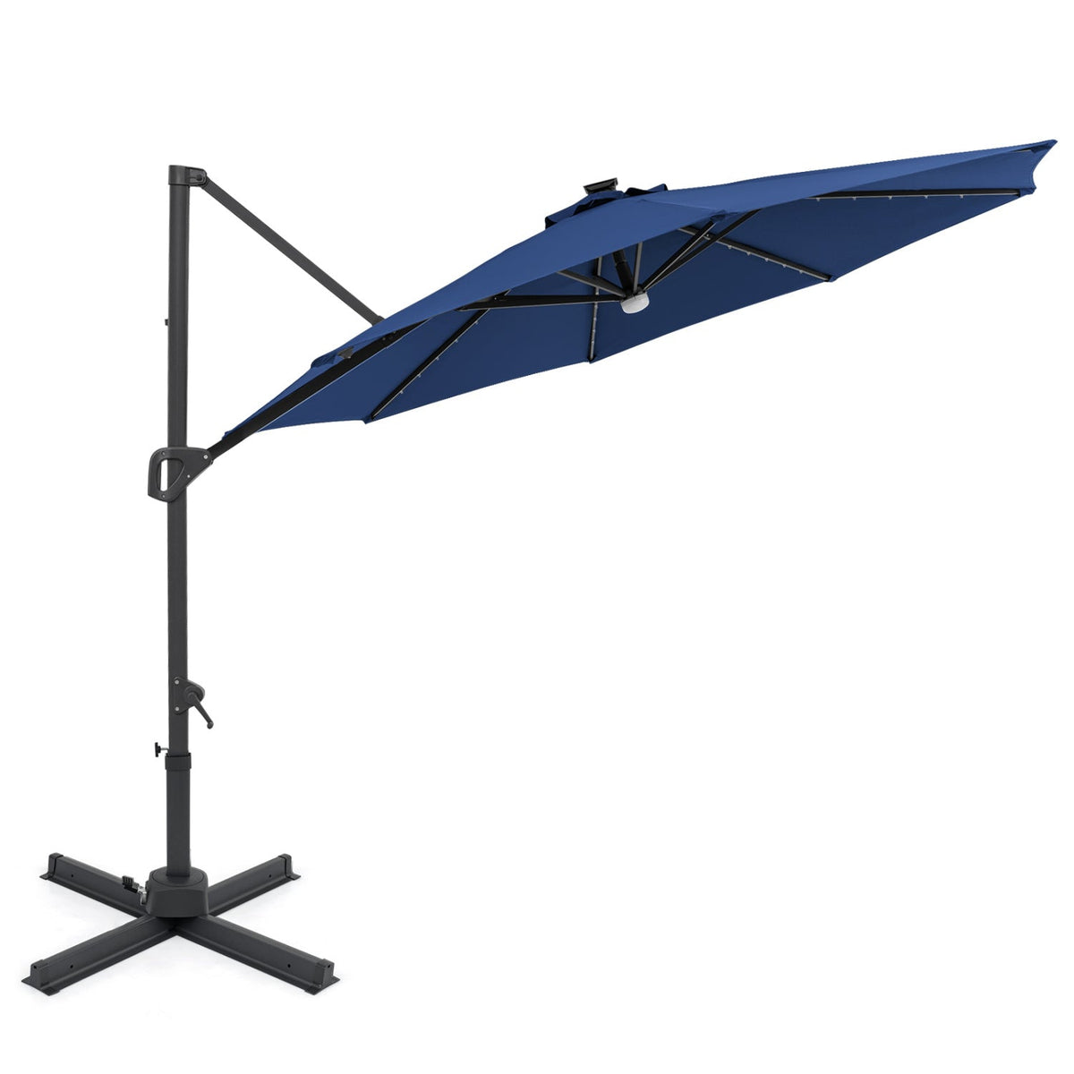 10 FT Cantilever Patio Umbrella with Solar LED Lights 360° Rotation