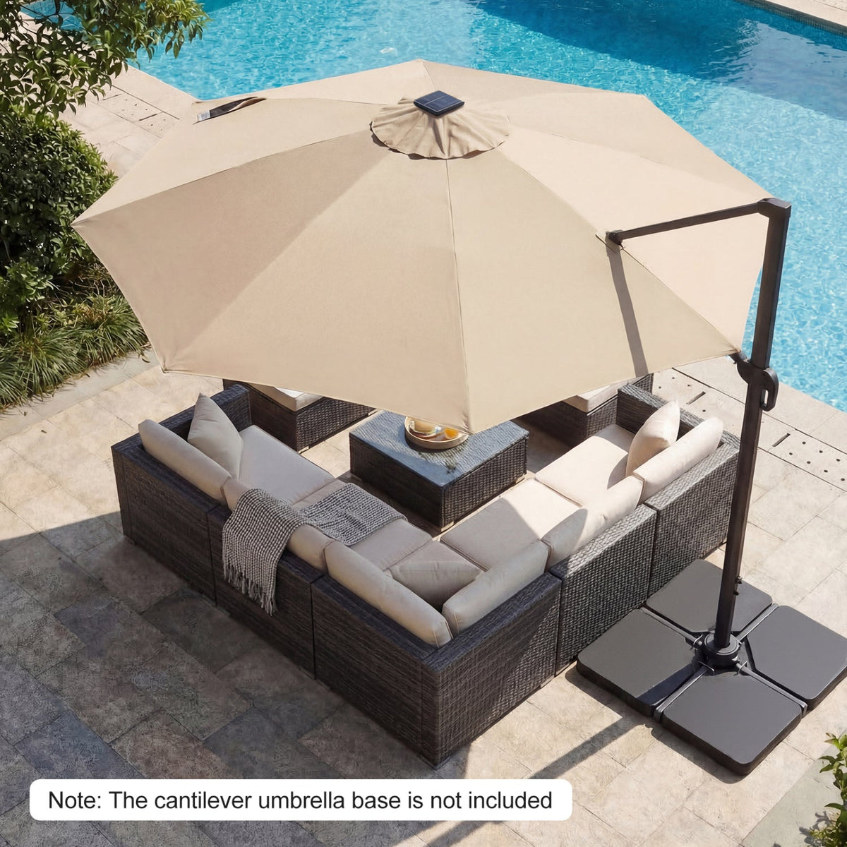 10 FT Cantilever Patio Umbrella with Solar LED Lights 360° Rotation