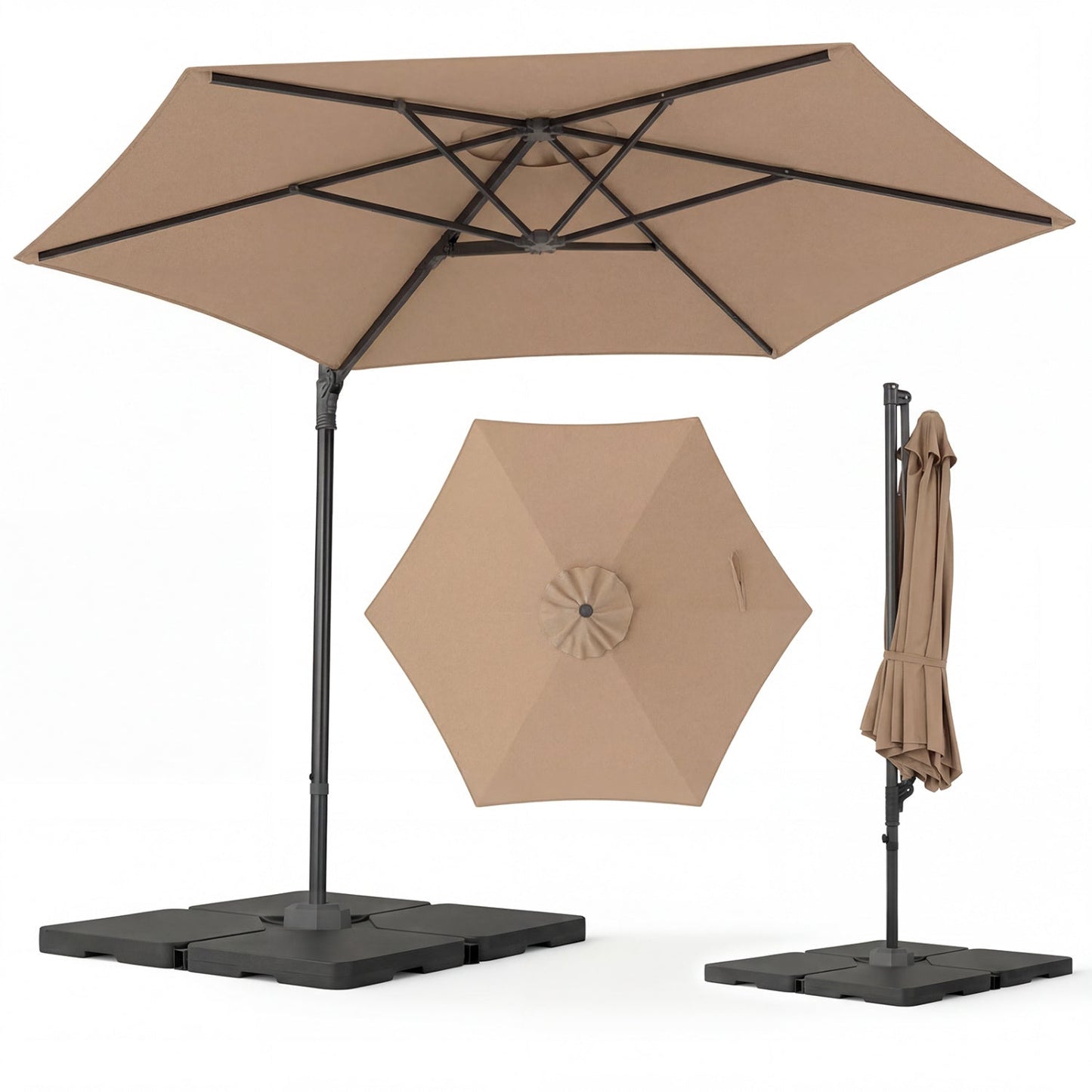 10 FT Patio Cantilever Umbrella with 360° Rotation and Air Vent for Backyard and Poolside