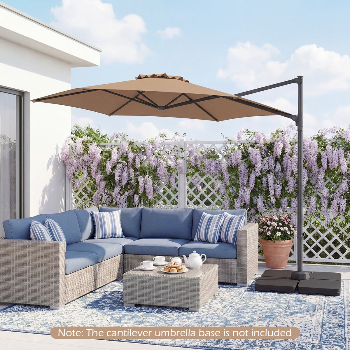 10 FT Patio Cantilever Umbrella with 360° Rotation and Air Vent for Backyard and Poolside