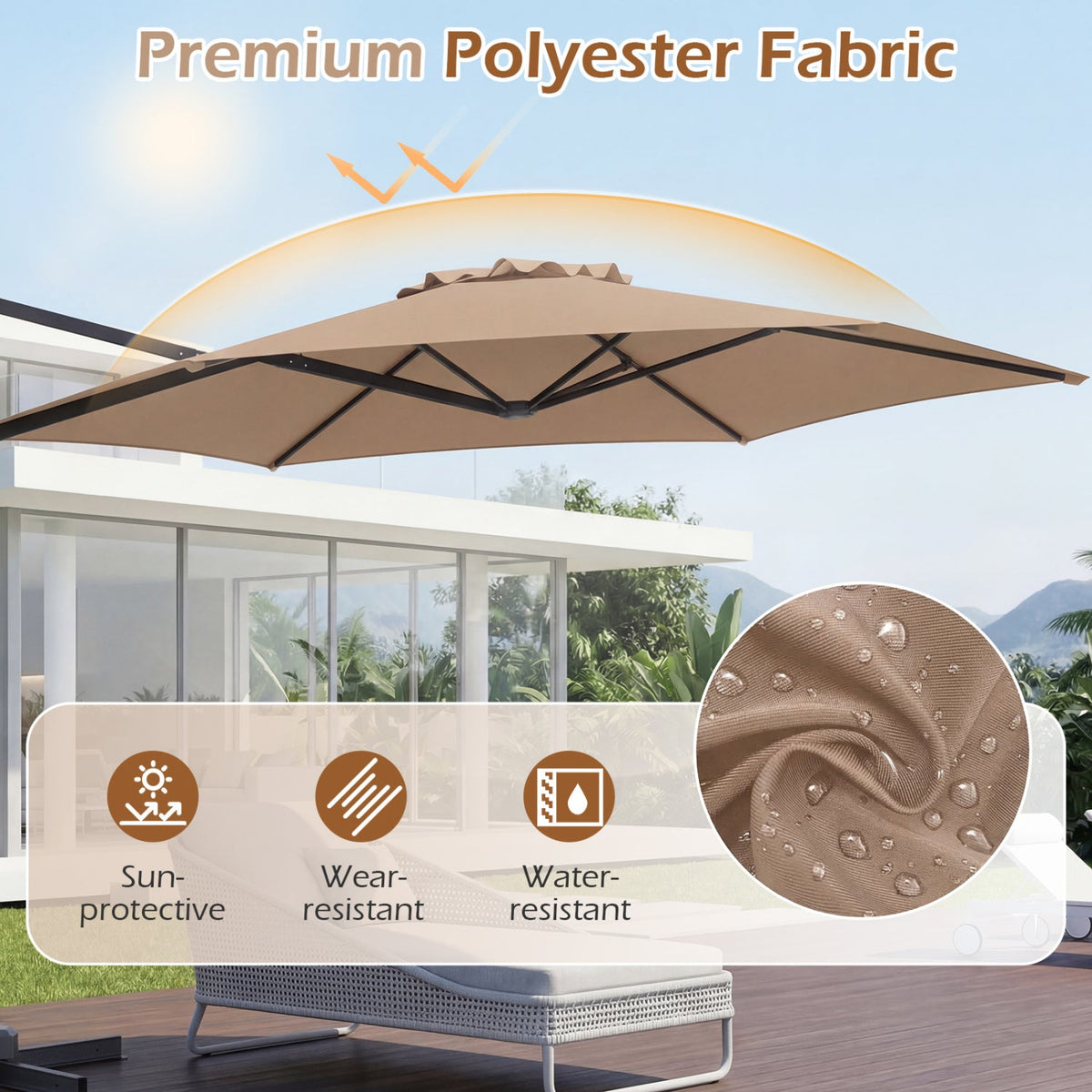 10 FT Patio Cantilever Umbrella with 360° Rotation and Air Vent for Backyard and Poolside