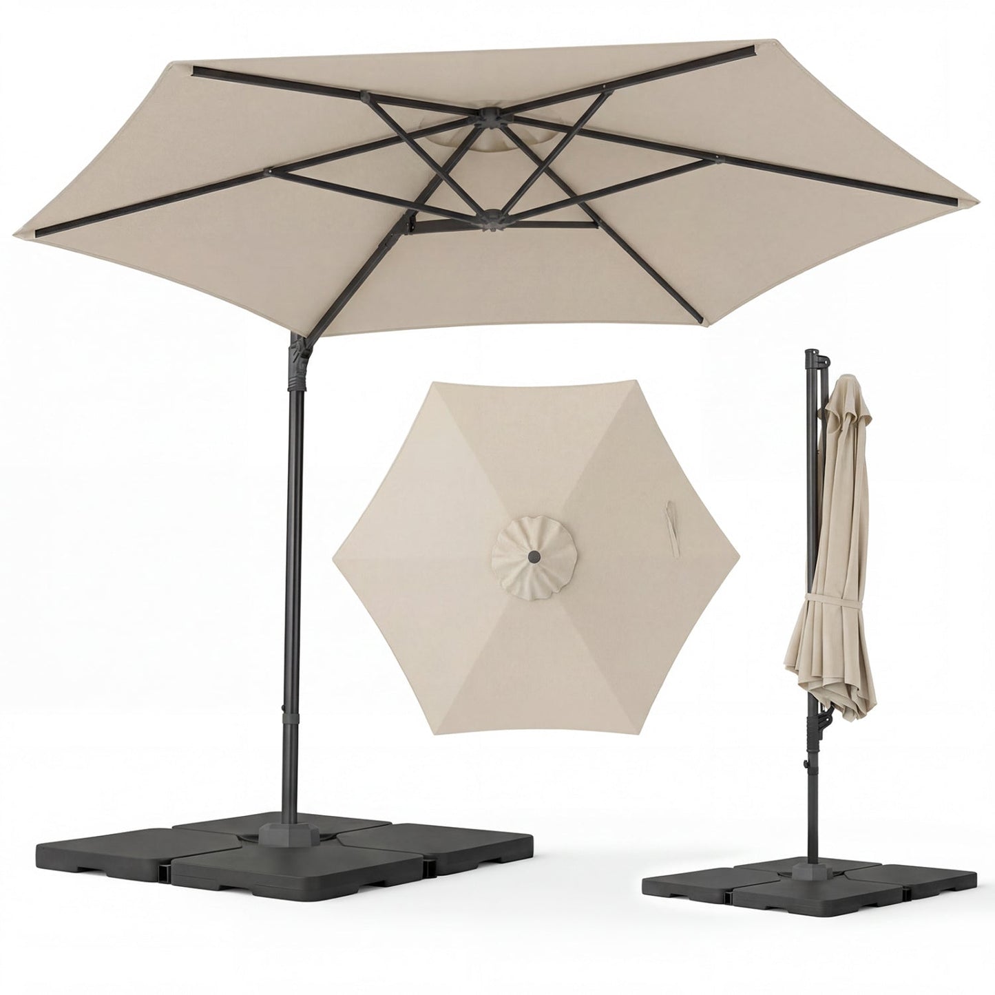 10 FT Patio Cantilever Umbrella with 360° Rotation and Air Vent for Backyard and Poolside