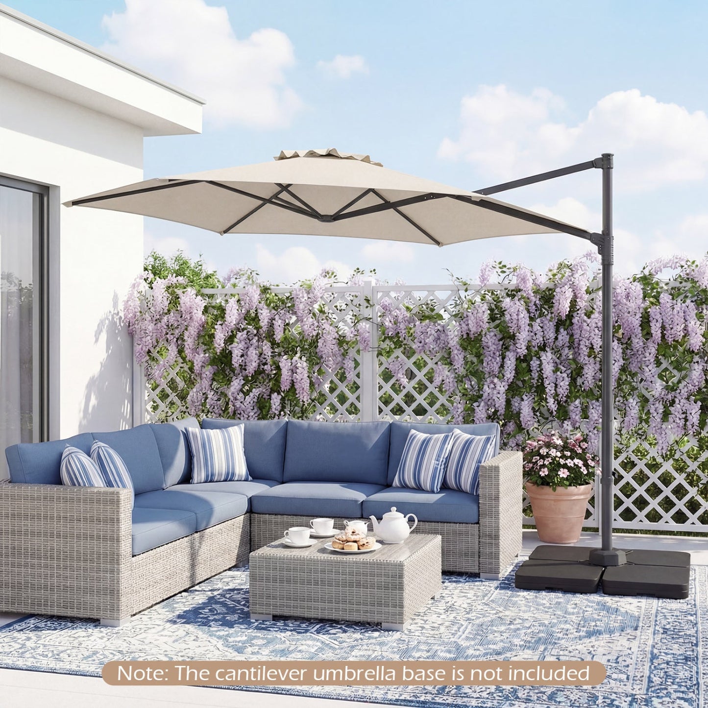 10 FT Patio Cantilever Umbrella with 360° Rotation and Air Vent for Backyard and Poolside