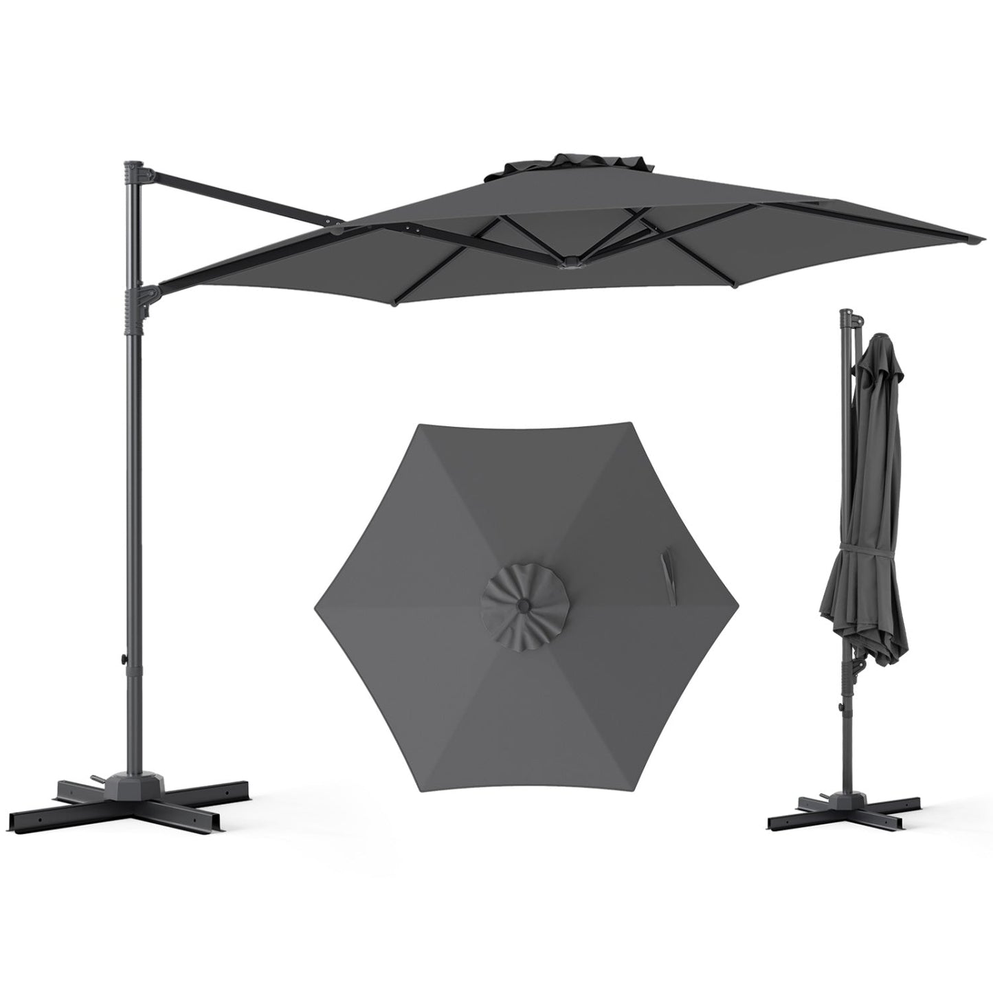 10 FT Patio Cantilever Umbrella with 360° Rotation and Air Vent for Backyard and Poolside