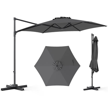 10 FT Patio Cantilever Umbrella with 360° Rotation and Air Vent for Backyard and Poolside
